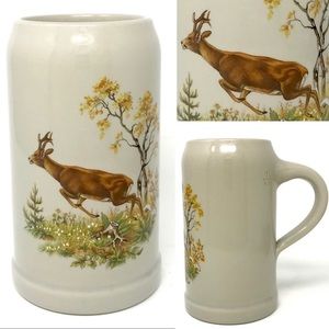 Vintage K.S. Germany 1L Tall Ceramic Stein Deer